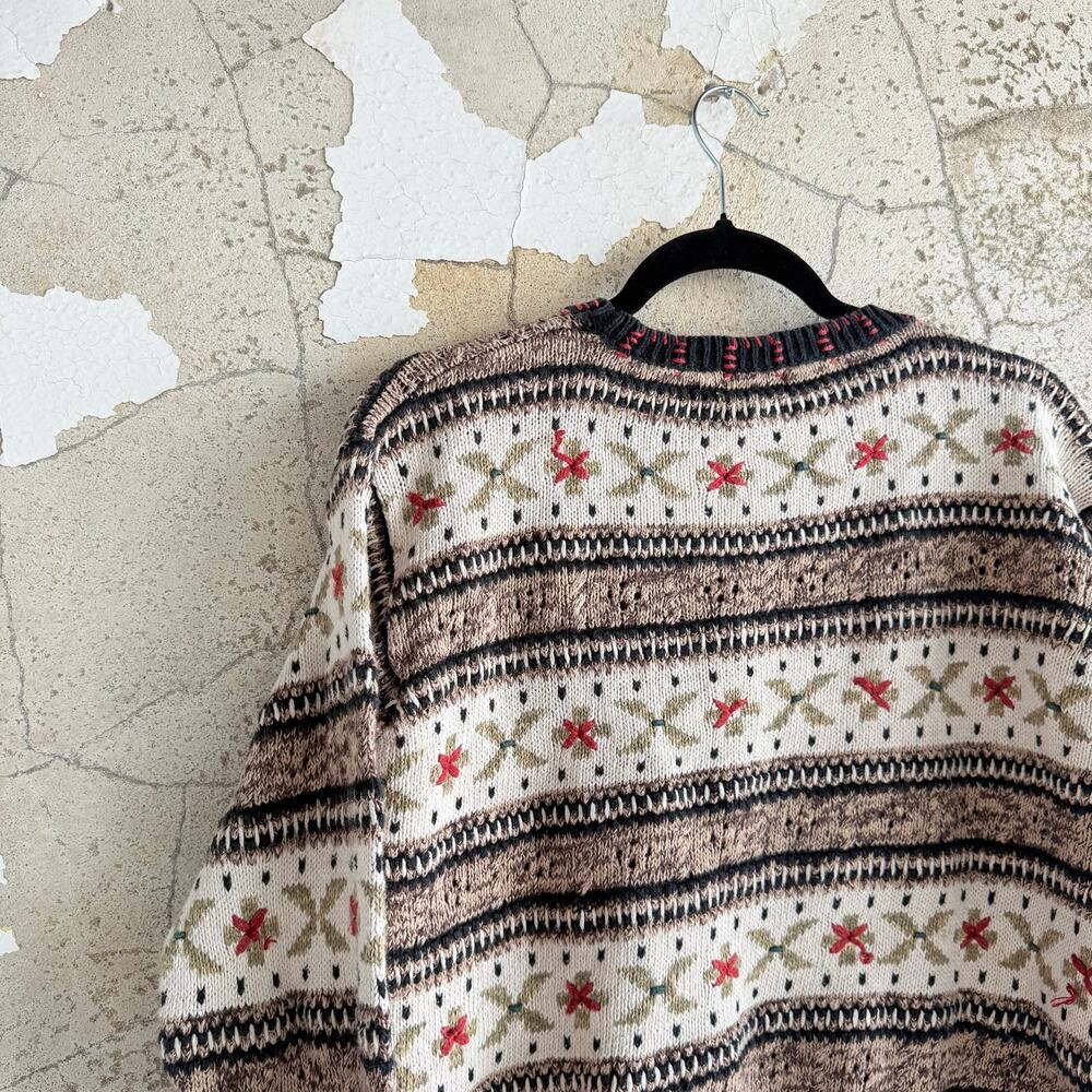 Vtg Sweater Fair Isle Floral Nordic Knit Womens XL Cottagecore Cozy Pullover - Picture 3 of 7